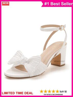 Pleated Satin Bow Block Heel Ankle Strap Sandals Dressy Wedding Heels